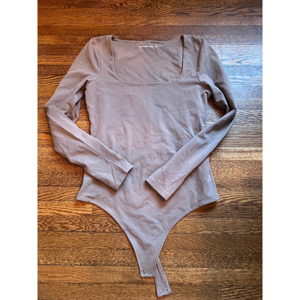 Abercrombie & Fitch Taupe Light Brown Square Neck Long Sleeve Bodysuit Medium